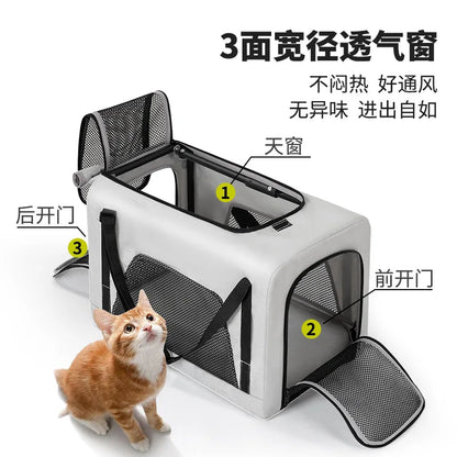 360 ° Rotating Rod Lightweight Folding Small And Medium Pet Stroller Outdoor 3-sided Breathable Window Cat Dog Backpack