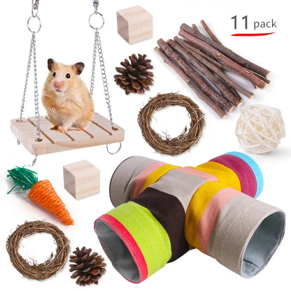 Combination Hamsters Rabbit Rat Toys Hamster Toys Set Pet Rabbit Guinea Pig Parrot Play Molar Wooden Supplies