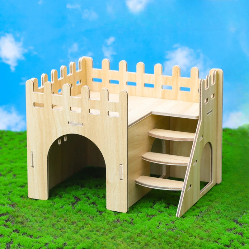 Creative Hamster Nest Wooden Fence Villa Pet Home Supplies Comfortable Sleeping Nest Simple Style Solid Color House Villa