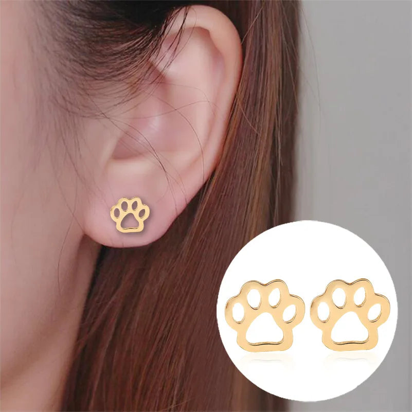 Trend Cute Dog Cat Paw Earings for Women Kids Fashion Metal Animal Footprint Stud Earrings Stainless Steel Ear Piercing Brincos