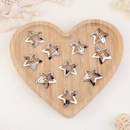 Petshomesupplies 10/100Pcs Silver Star Hair Clips for Girls Filigree Star Metal Snap Clip Hairpins Barrettes Hair jewelry Nickle Free Lead Free