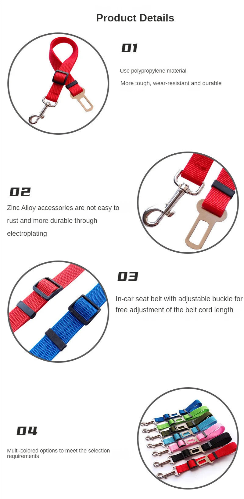 Adjustable Dogs Accessoires Pet Cat Dog Car Seat Belt Pet Seat Vehicle Dog Harness Lead Clip Safety Lever Traction Dog Collars