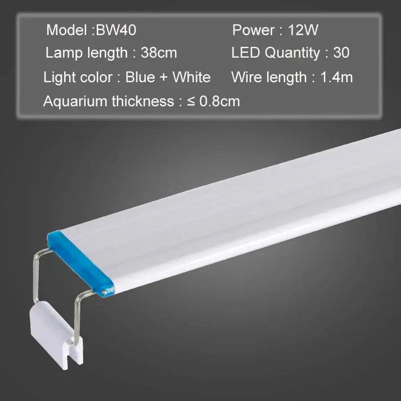 Aquarium LED Light Super Slim Fish Tank Aquatic Plant Grow Lighting Waterproof Bright Clip Lamp Blue LED 18-75cm for Plants 220v