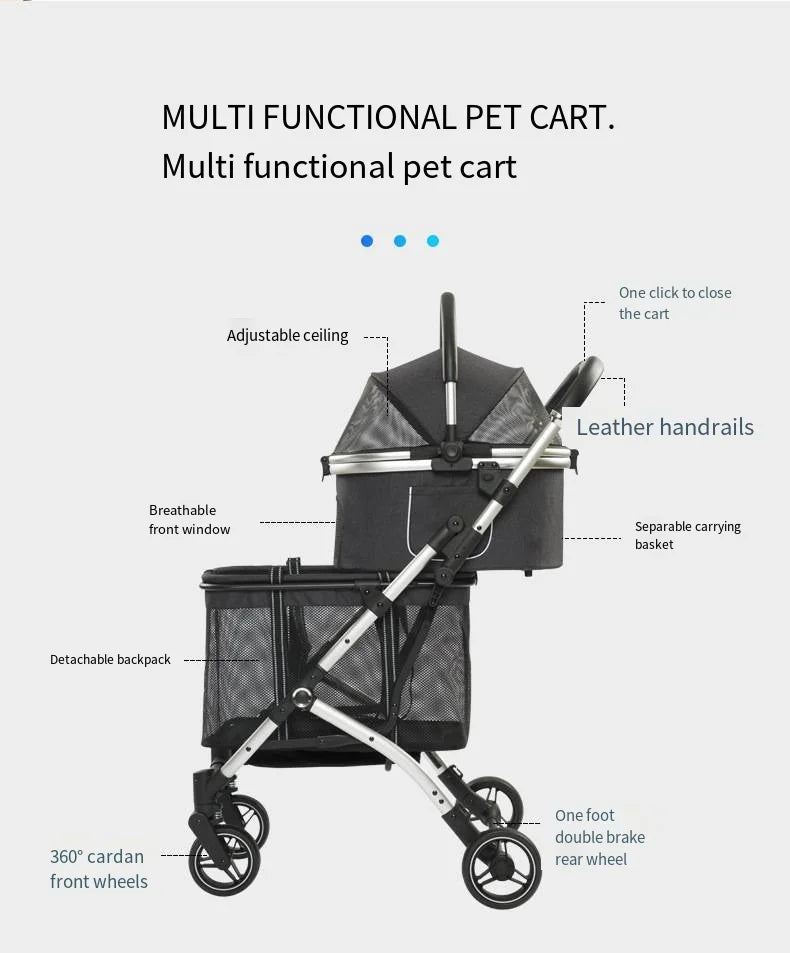 2025 New Dog Stroller with Double Layered Upper and Lower Compartments, Large Space for Pets, Multiple Cats, Dogs, and Dogs Cart