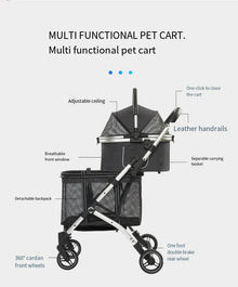 2025 New Dog Stroller with Double Layered Upper and Lower Compartments, Large Space for Pets, Multiple Cats, Dogs, and Dogs Cart