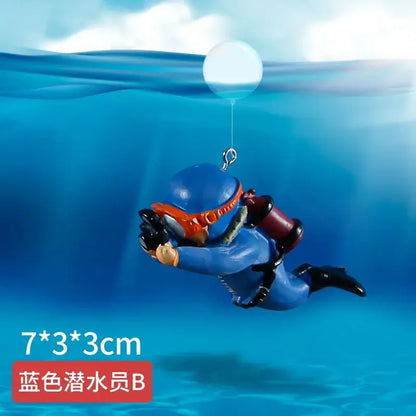 Cute Luminous Green Mini Diver Simulated Floating Frogman Kawaii Miniature Figures Fish Tank Aquarium Decoration Ornaments