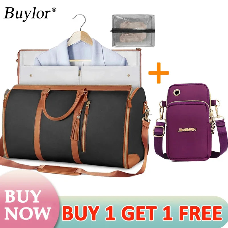 Buylor 2pcs Bags Folding Suit Bag Large Capacity Travel Luggage Bag With Shoe pouch Waterproof Women Handbag Outdoor Fitness Bag