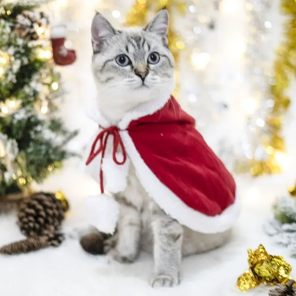 Xmas Cat Cloak Costume Santa Cosplay Funny Transformed Cat/dog Pet Christmas Cape Dress Up Clothes Red Scarf Cloak Props Decor