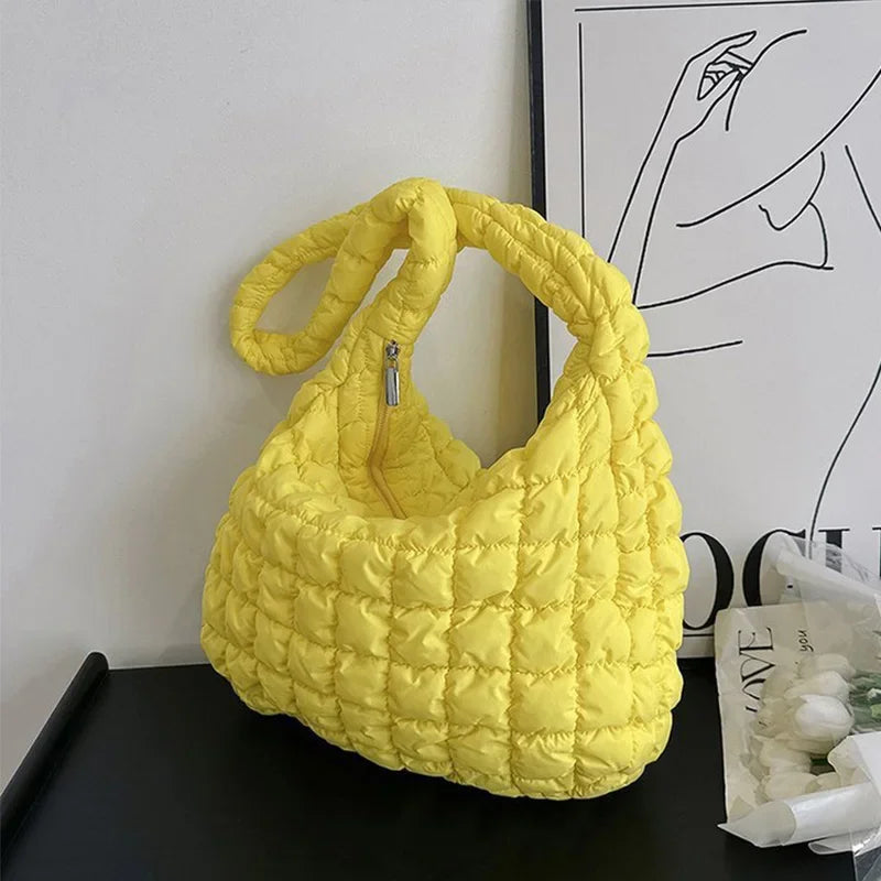 New Cloud Bag Folded Soft Pleated Bubbles Shoulder Bags Dumpling Bag Large Capacity Tote Bag Cotton Underarm Handbag Woman