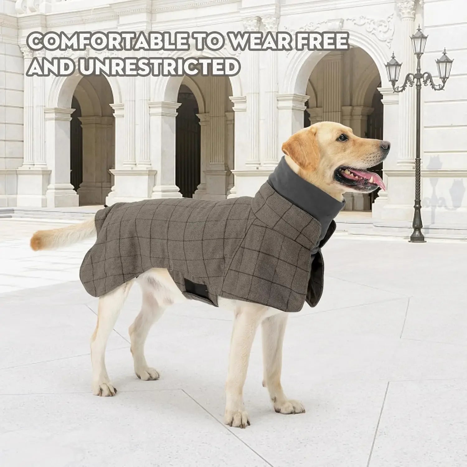 Warm Dog Coat English Plaid Dog Fleece Vest Windbreaker Jacket Winter Clothing with Traction Eyelets Suitable for All Dog Types