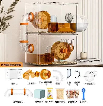 Hamster cage Luxury Grand Villa Transparent acrylic Gold silk Bear Dutch Pig two layer multi-layer combination hamster supplies