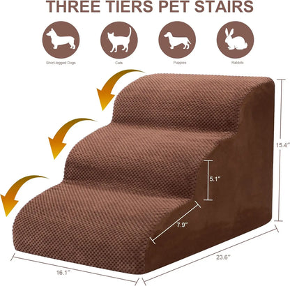 Pet Stairs for Large Dog Cat High Density Soft Foam Small Dog Ramp Ladder Stair Extra Wide Non-Slip Steps for High Bed or Couch