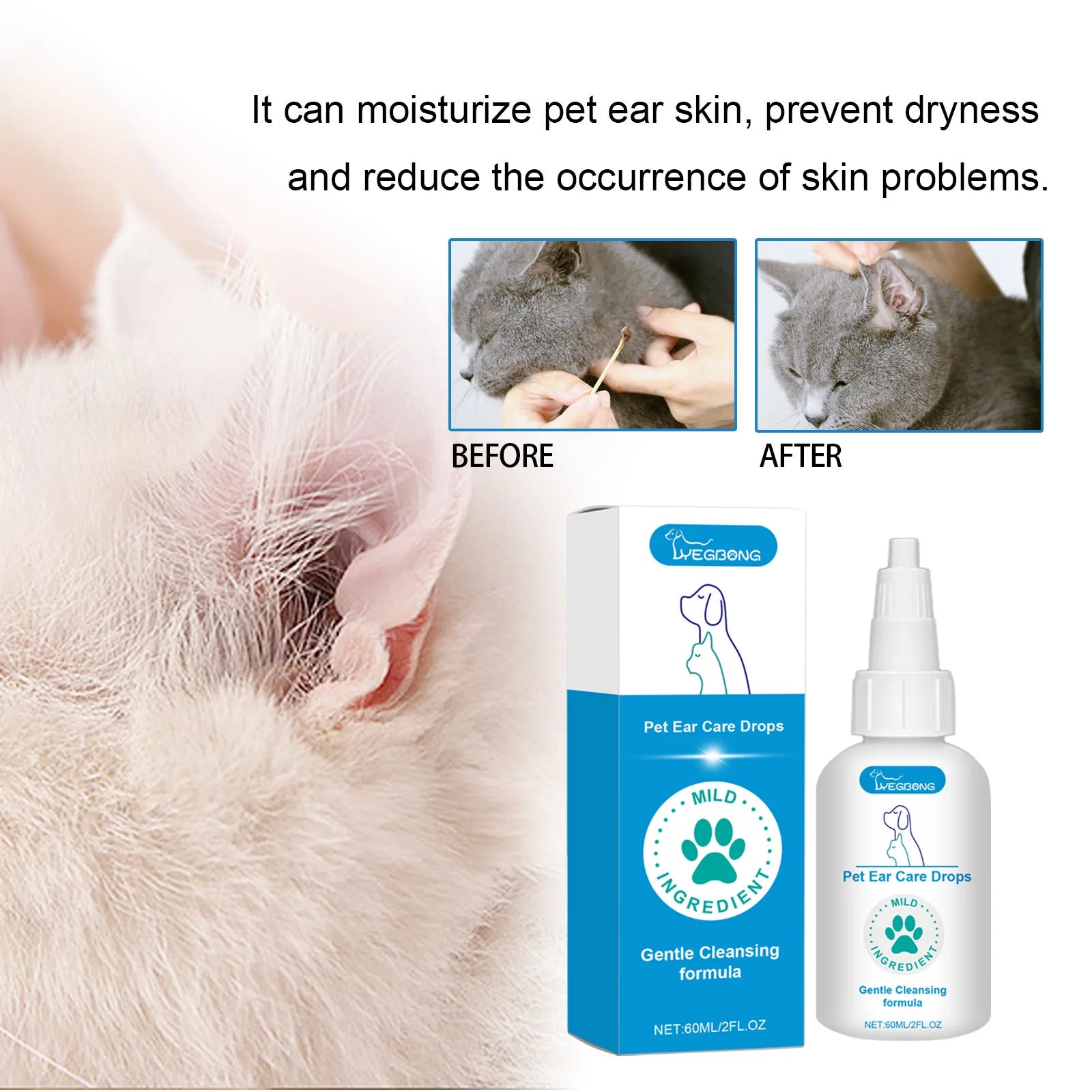 Dog Ear Drop Infection Mite Control Ear Wax Canal Cleaning Odor Itching Eliminator Soothing Irritation Pet Ear Cleaning Solution