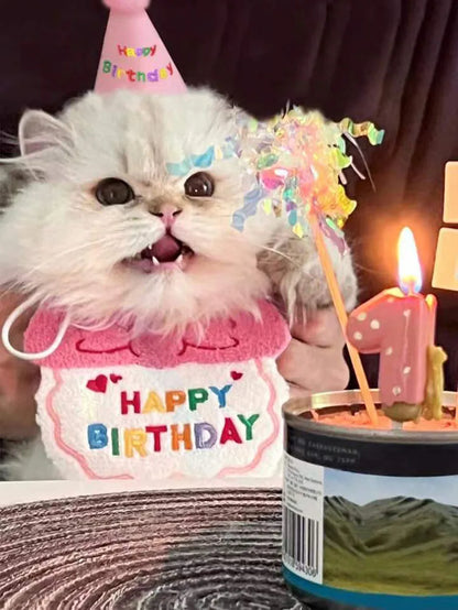 貓狗生日圍兜和派對帽迷你小狗可調式頭巾圍巾寵物生日服裝小狗用品