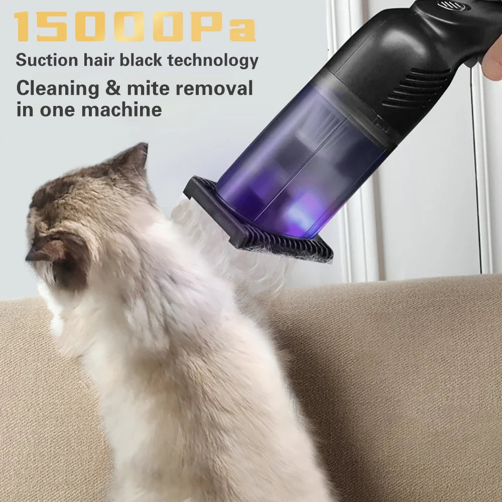 Portable Pet Hair Vacuum Cleaner Powerful Household Vacuum Cleaner 15000Pa Rechargeable UV Cleaning