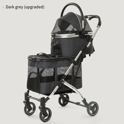 2025 New Dog Stroller with Double Layered Upper and Lower Compartments, Large Space for Pets, Multiple Cats, Dogs, and Dogs Cart
