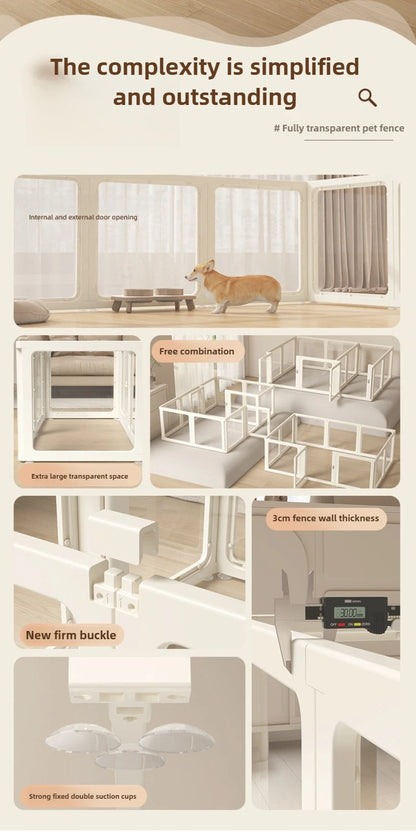 Pet Fence Fully Transparent Houses Acrylic Large Dog Fence Indoor Dog House.Large Space Dog Crate Double Suction Cup Design