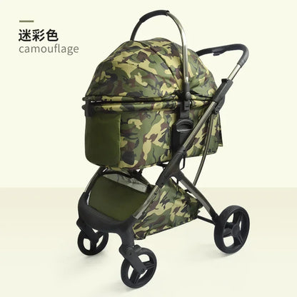 Luxury Pet Stroller with High View and Detachable Carrier Bag for Small and Medium Dogs and Cats