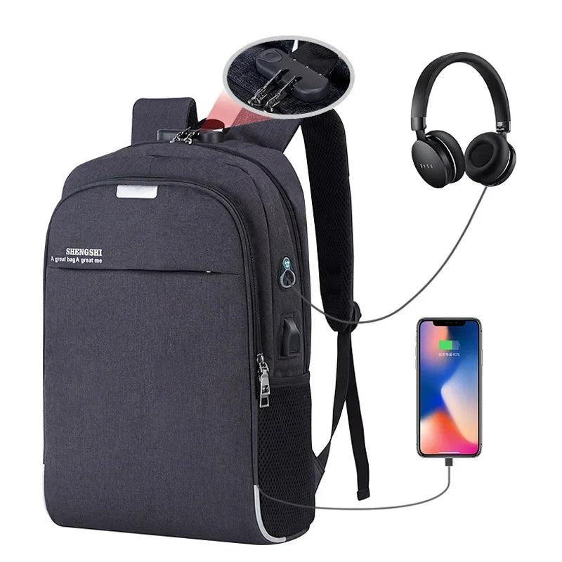 Men's Business Backpack Laptop Bag with USB Charging Port Combination Lock Anti-theft Design Travel Bag Student Schoolbag