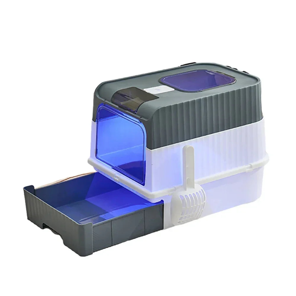 Cat Litter Box With UVC Ultraviolet Function Large Enclosed Top Entry Anti-Splashing Litter Box With Lid Convenient Auto-Off