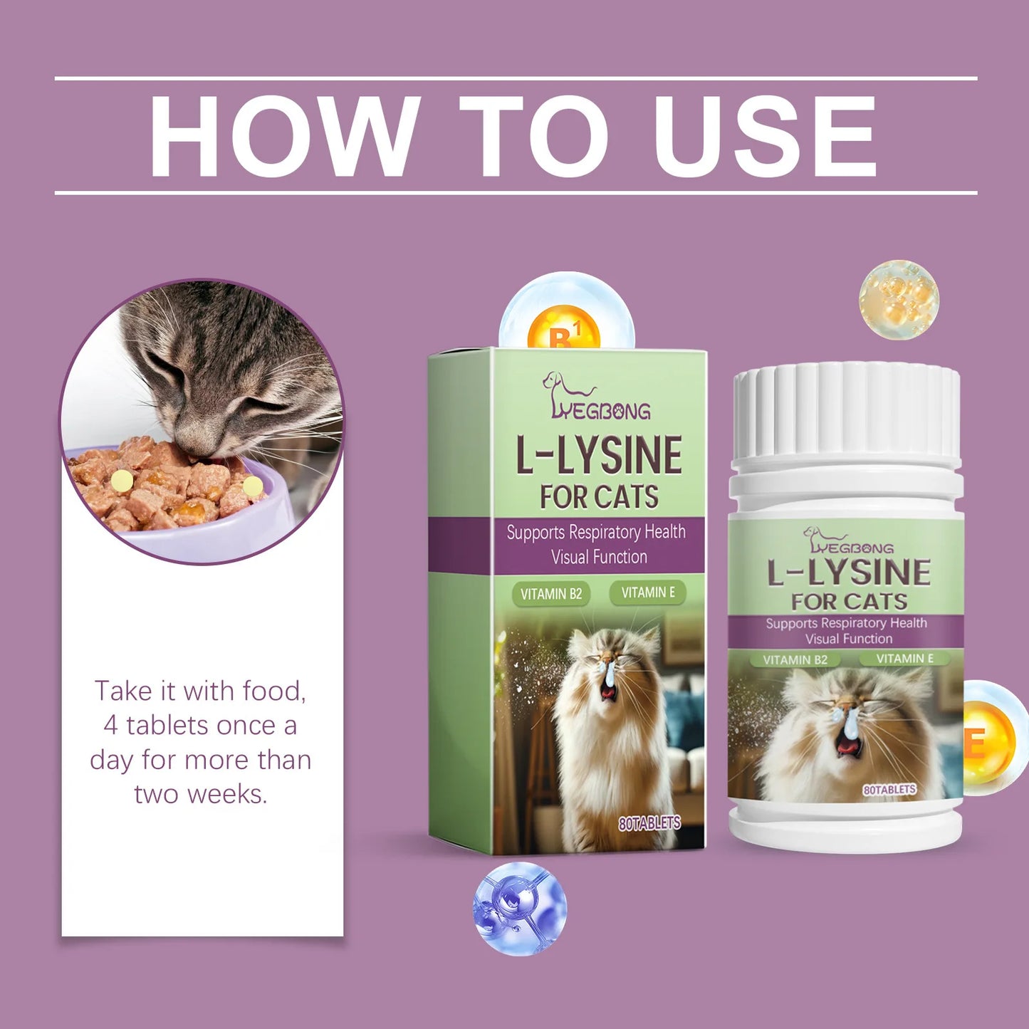L-Lysine Cat Health Tablets- Immune Support for Feline Herpes & Respiratory Care, Calcium Absorption Aid