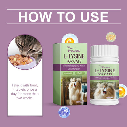 L-Lysine Cat Health Tablets- Immune Support for Feline Herpes & Respiratory Care, Calcium Absorption Aid