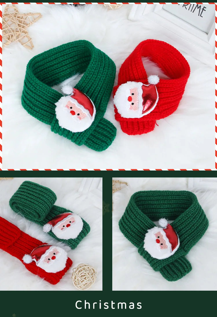 New Pet Knitted Christmas Scarf Cat Dog Yarn Cartoon Elk Snowman Warm Plush Hat Set Dog Accessories for Small Dogs