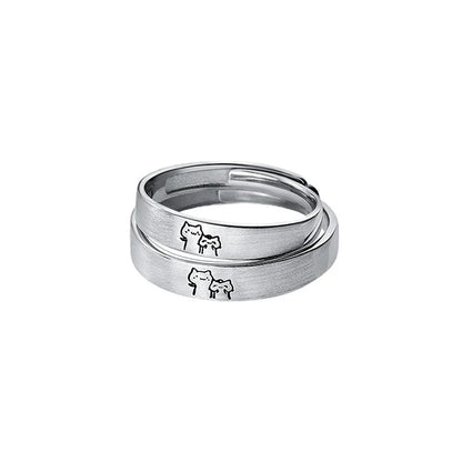 1Pair Couple Rings Cute Kitten Sliver Open Ring For Women Men Adjustable Finger Rings Romantic Lovers Anniversary Jewelry Gift