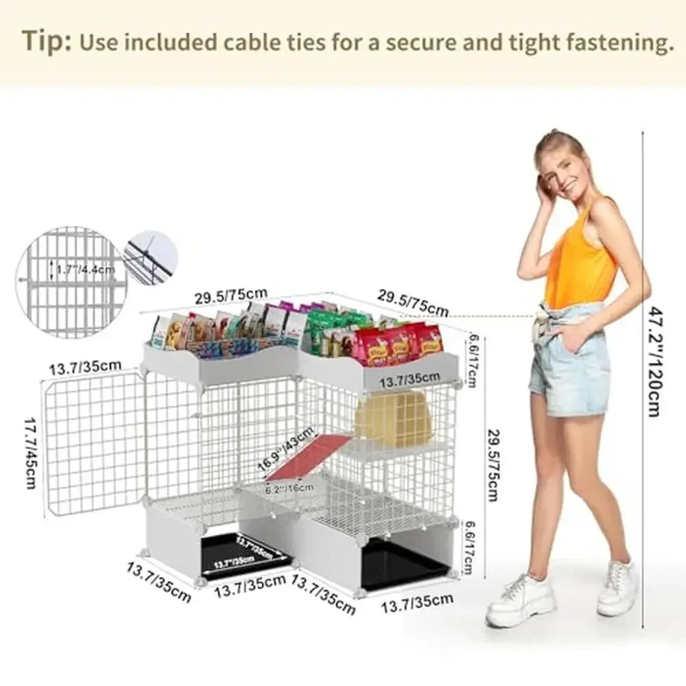 2 Tier Rabbit Cage Indoor Bunny Hutch Cat Cage with Pull Out Tray Corner Design Easy Cleaning Stable and Durable Loft Design