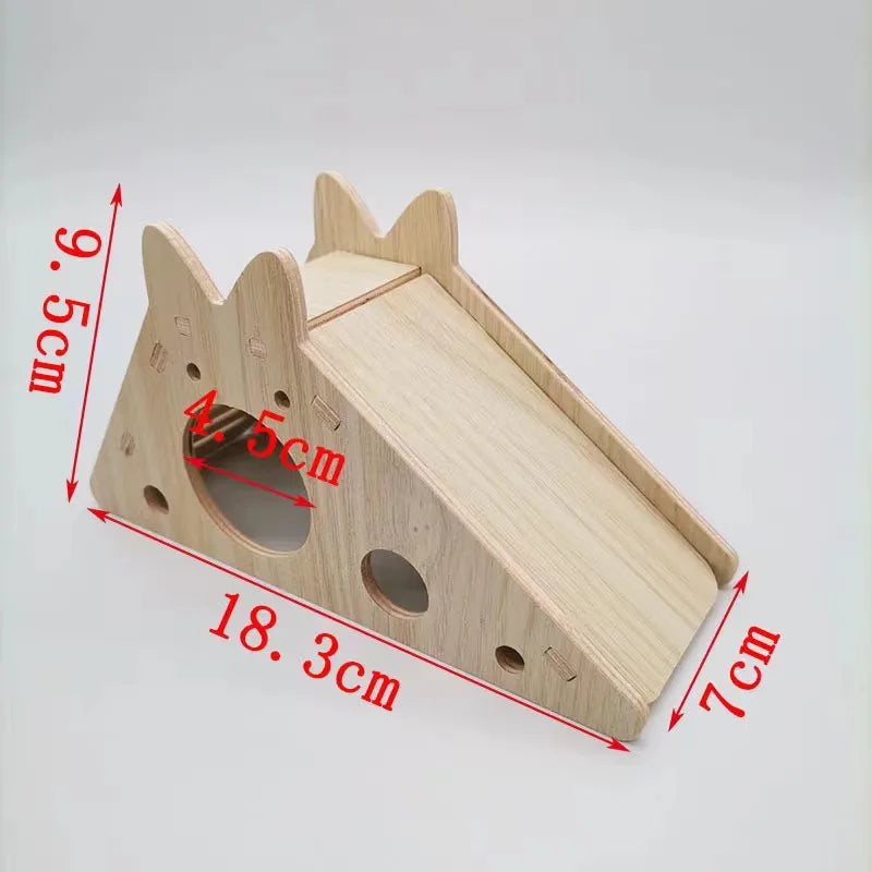 Pet Hamsters House DIY Wooden Gerbil Hideout Bridge Swing and Chinchilla Seesaw Pet Sport Exercise Toys Set  Cage Accessories