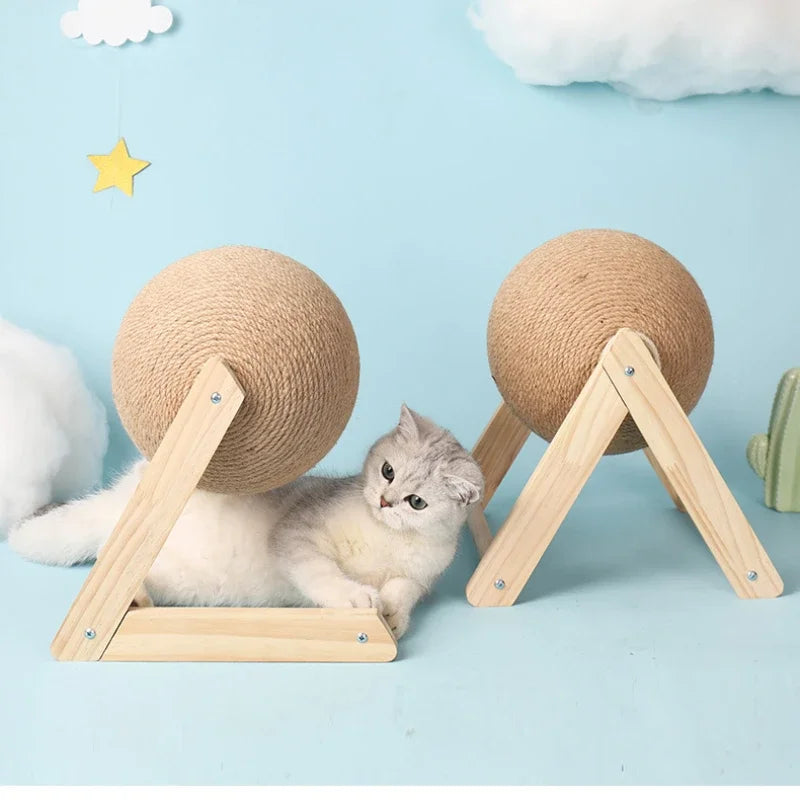 Cat Scratching Ball Toy Sisal and Wood Stable Triangle Cats Indoor Stuff Sturdy Scratching Cool Scratch on Stand Spin/cat Toys