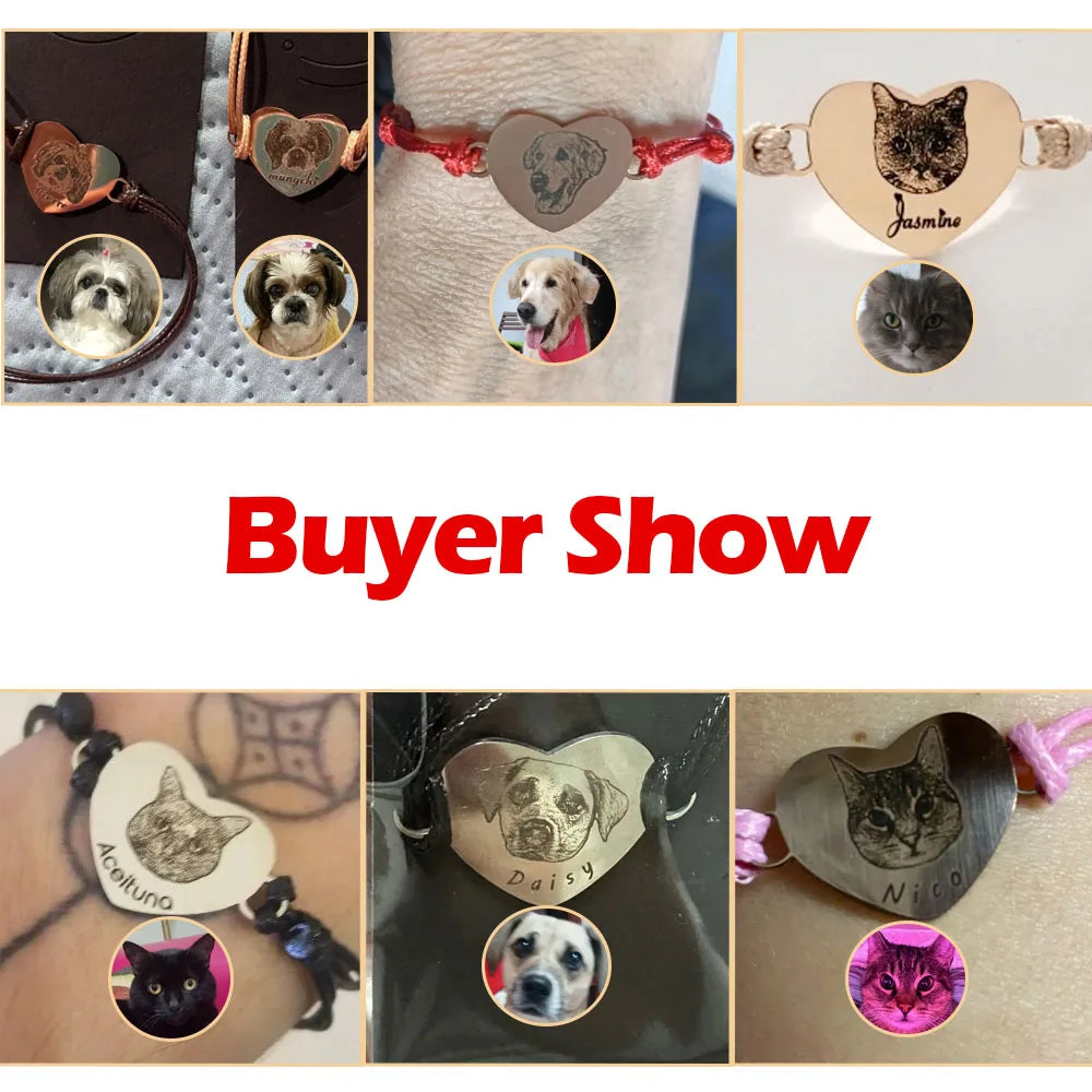 Custom Pet Portrait Bracelet For Women Personalized Dog Photo Stainless Steel Adjustable Pet Owner Lover Bracelet Gift Jewelry