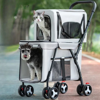 Multifunctional Double-layer Pet Stroller Lightweight and Foldable Travel cat Stroller Detachable Pet Handbag Pet Supplies