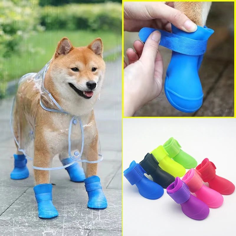 4Pcs Pet WaterProof Rainshoe Anti-slip Rubber Boot For Small Medium Large Dogs Cats Outdoor Shoe Dog Ankle Boots Pet Accessories