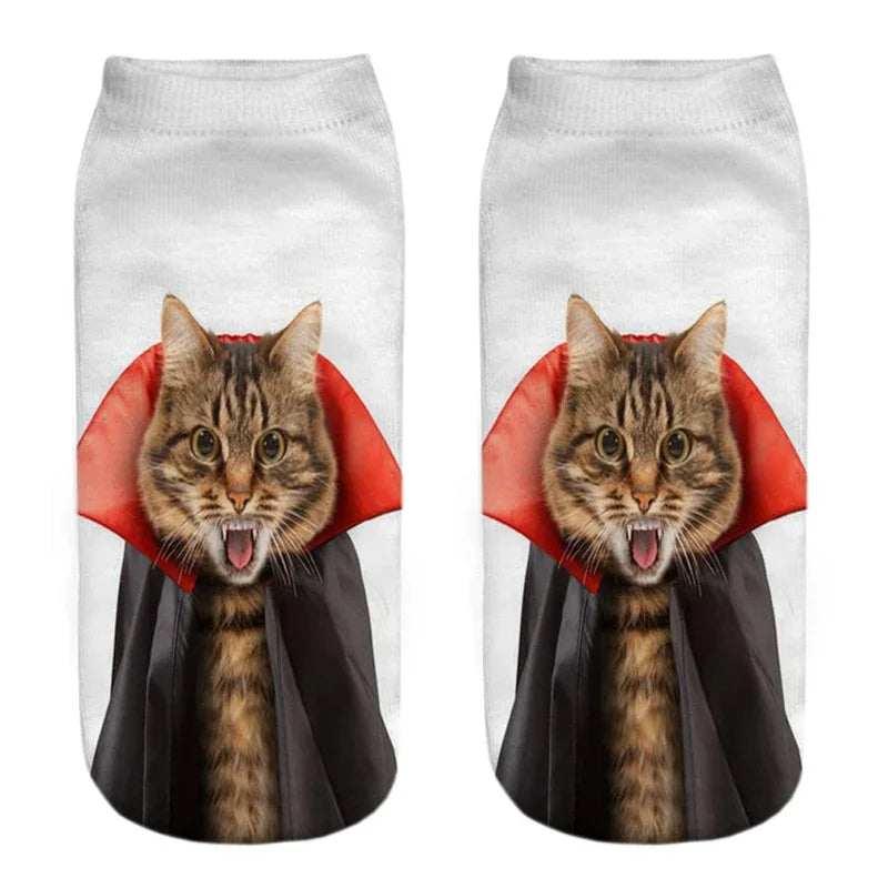 New 3D Print Funny Cute Cartoon Kitten Unisex Creative Colorful Multiple Cat Face Happy Low Ankle Socks For Women Dropship