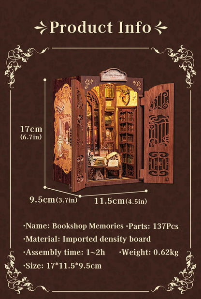 CUTEBEE DIY 書角套件微型玩具屋搭配淺色木質書架外掛復古書角裝飾可作為禮物書店系列