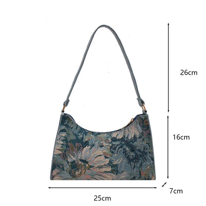 Fashion Vintage Women Oil Painting Design Shoulder Bags Ladies Simple Flower Female Armpit Hobos Bags Small Clutch Handbag Totes