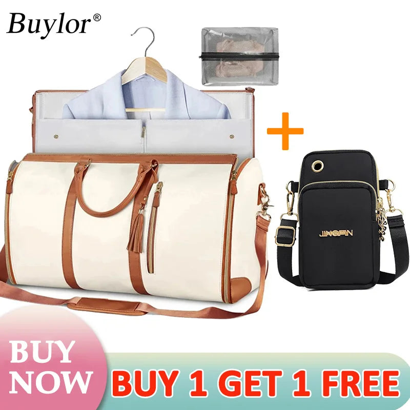 Buylor 2pcs Bags Folding Suit Bag Large Capacity Travel Luggage Bag With Shoe pouch Waterproof Women Handbag Outdoor Fitness Bag