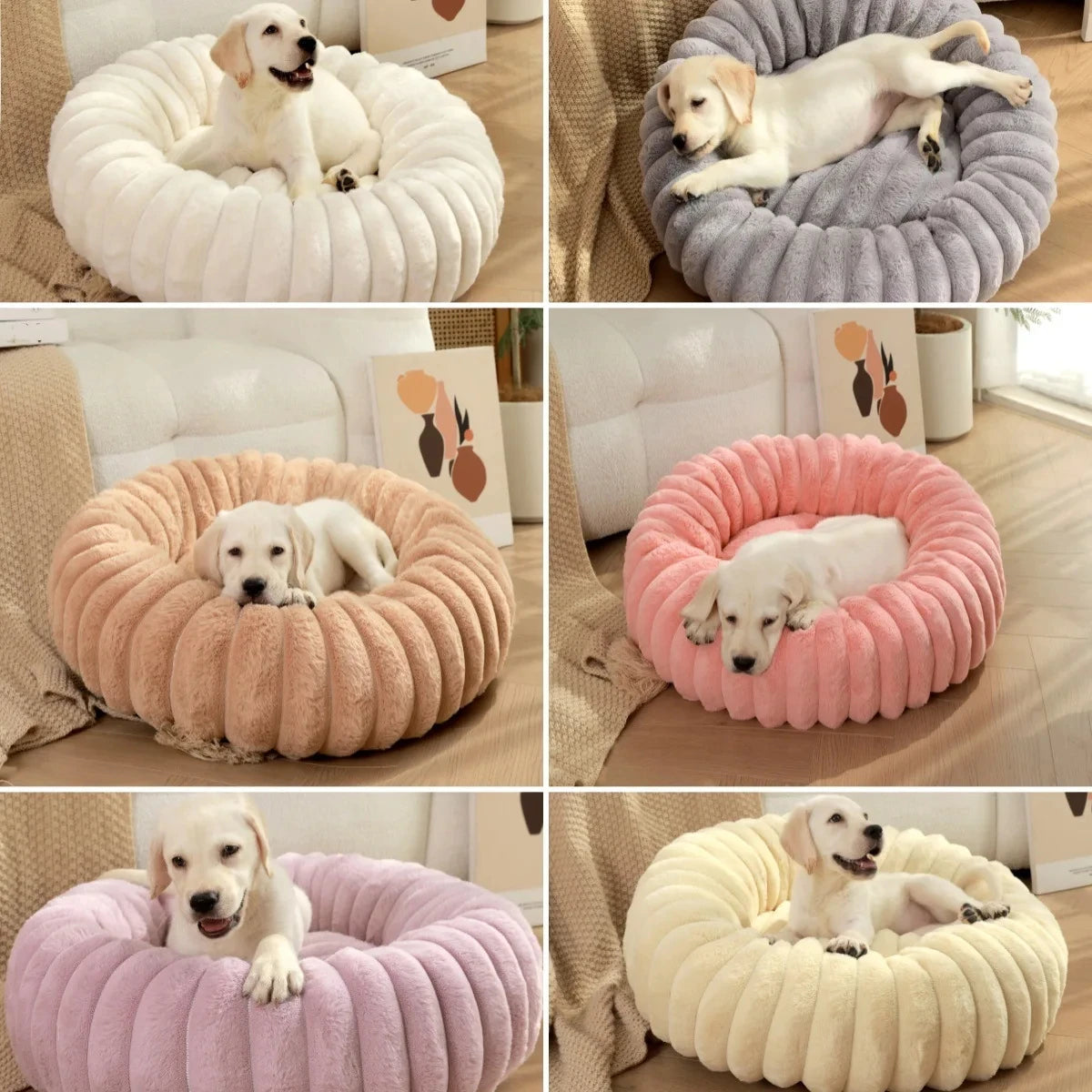 Round Plush Dog Bed for Medium Pets, Winter Soft Nest
