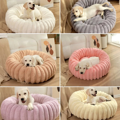 Round Plush Dog Bed for Medium Pets, Winter Soft Nest