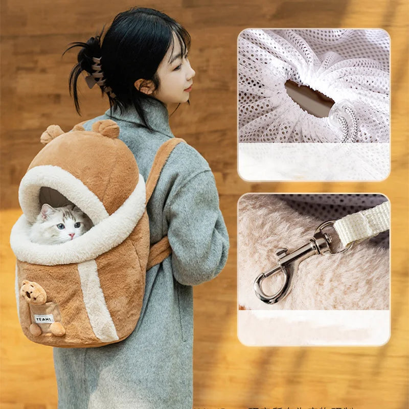 Kangaroo Carring Bag for Dogs Plush Keep warm bag Puppy Bicycle Moving Backpack  Pet Anti-escape Carrier Large Cat transporting