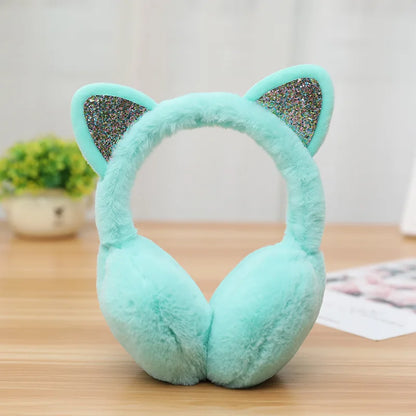 新しい素敵な冬用暖かい猫耳ウォーマー キラキラ耳 ふわふわイヤーマフ 女性用 遊び心のある女の子用イヤーマフ 防寒 暖かい ホット