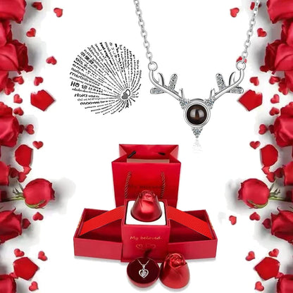 I Love You Necklace With Rose Gifts Box 100 Languages Projection Pendant Jewelry For Girlfriend 2023 New In Romantic Accessories