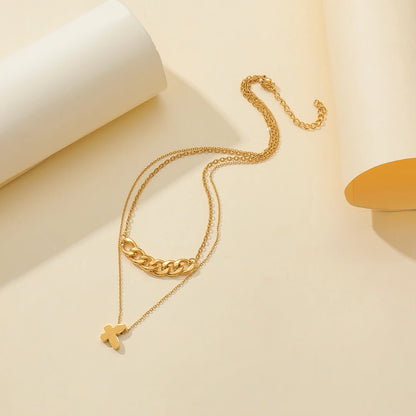 Multilayer Vintage Butterfly Necklace For Women Gold Color 316L Stainless Steel Blade Snake Chain Charms Choker Jewelry Gift