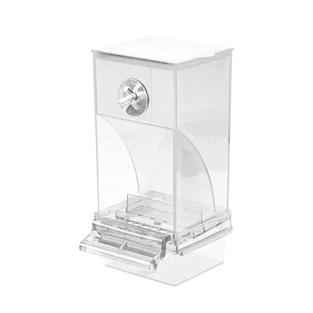Mess Bird Cage Feeder Automatic Parrot Seed Feeders with Perch Acrylic Transparent Seed Food Container Cage Accessories