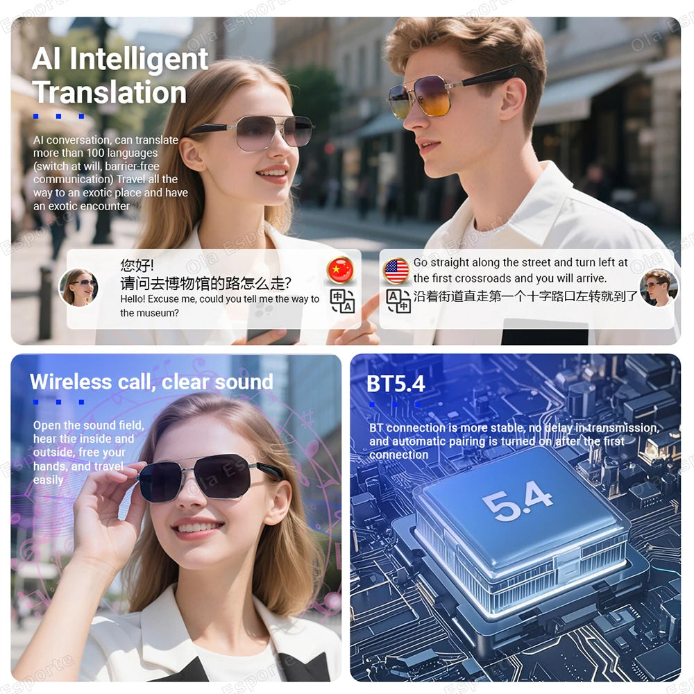 2025 AI Smart Glasses Pro Real-Time 17 Language Translator Bluetooth 5.4 HD Call UV400 Sunglasses Touch Remote Camera For Xiaomi