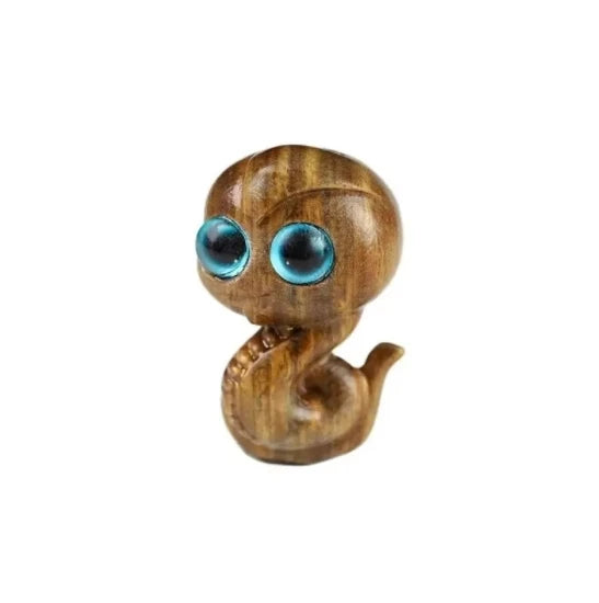 New miniature lucky cat Green Sandalwood Carving Slanted Head Cat Cute Kitten Snake Desktop Ornament Home Decoration