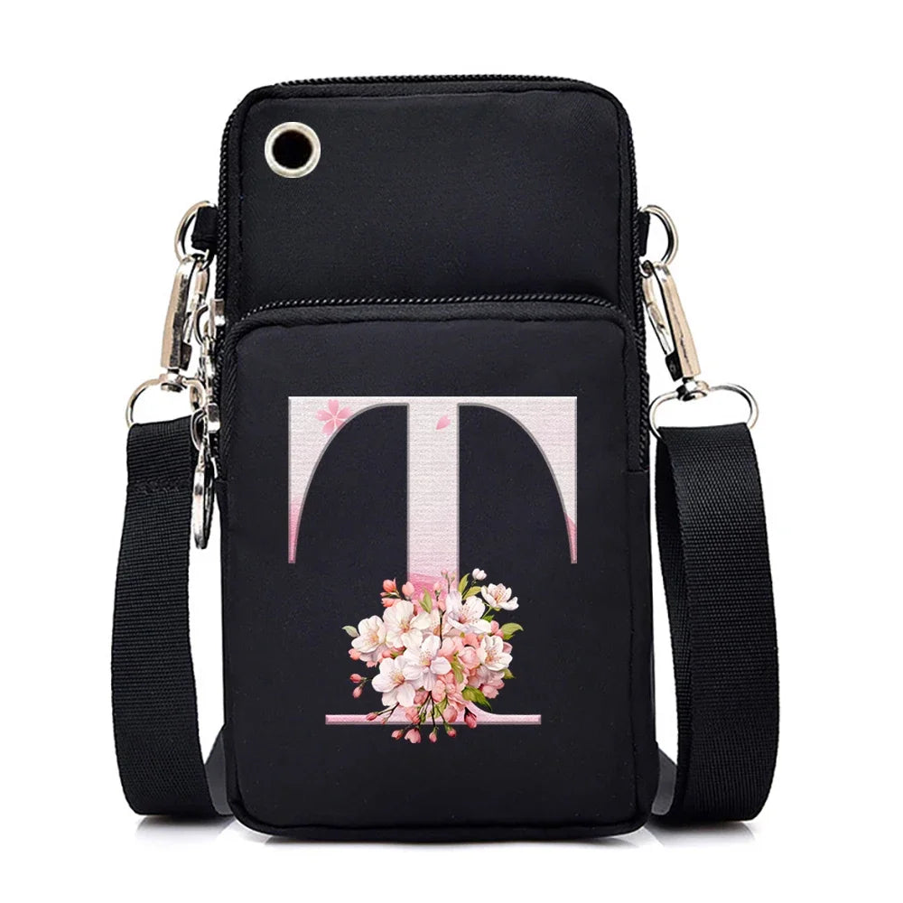 Women‘s Messenger Bag Small Handbag Crossbody Shoulder Wallet for Phone Sakura 26 Alphabet Print Coin Purse Ladies Card Holder