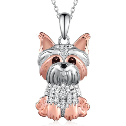 Creative Cute Two-Color Yorkshire Pendant Necklace for Women Pet Puppy Jewelry Animal Accessories Birthday Gift for Dog Lovers