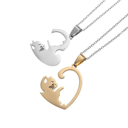 Hot Hug Love Pet Cat Pairing Couple Necklace Fashion Stainless Steel Men Women Best Friend Bff Pendant Jewelry Gift